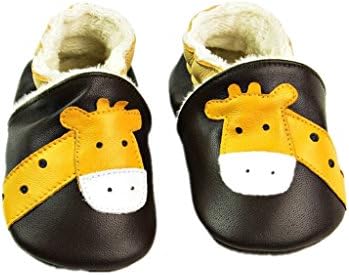 Nasbach Baby Soft Sole Leather Crib Shoes Infant brown giraffe XL:18-24 months/interior length:14CM
