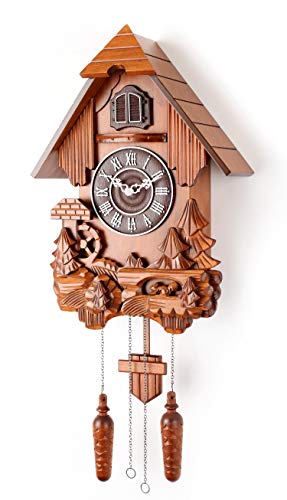 Polaris Clocks Cuckoo Clock in German Style with Night Mode Option (Brown, Water Mill-2)
