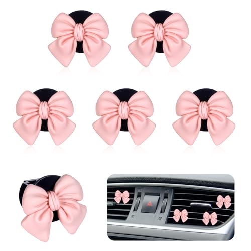 BOHUIZ 6 Pcs Bow Car Vent Clips, Pink Bow Air Conditioning Decor Air Outlet Fragrance Perfume Clip for Women Cars Auto Interior Decoration