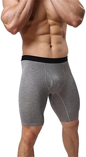 Men Underwear Cotton Mid-waist Boxers Shorts U Convex Pouch Long Leg Underpants (XXL, Light Grey)