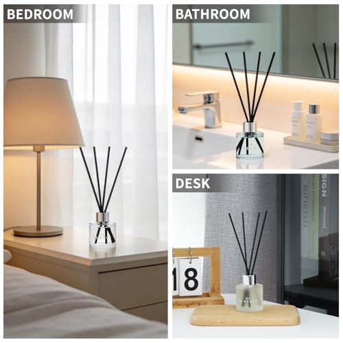 3 Pack Reed Diffuser Set,50ML Lavender Jasmine Lemongrass Aromatherapy Essential Oil Diffuser with 12 Black Fiber Sticks,Air Freshener Sticks Diffuser for Bathroom– Long Lasting Scent Diffuser Sticks