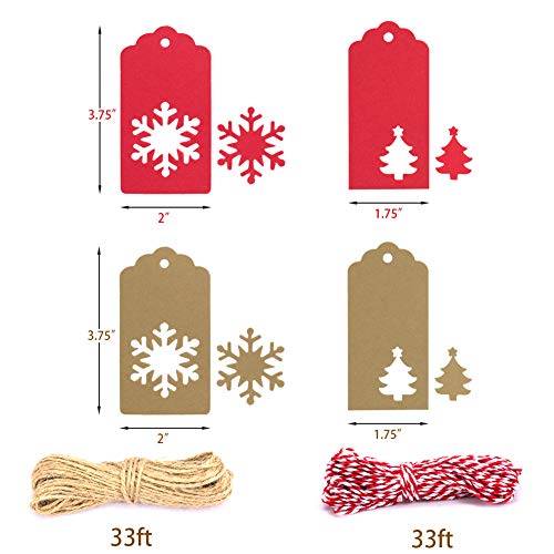Tags Kraft Paper Brown Red Christmas Gift Tags with Holes Small Xmas Gift Tags with Twine Vintage Gift Labels Tags Bulk 100pcs