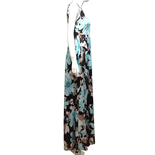 Vovotrade Women Sleeveless Floral Print Maxi Beach Long Dress With Pockets (L, Blue)