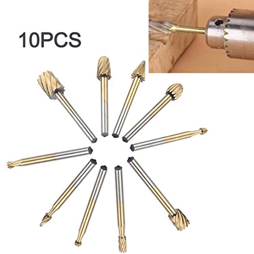 image for Tsmile 10 Pcs/Set Shank Router Bits Milling Cutter Fit Dremel Rotary T