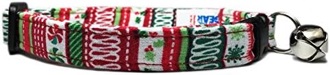 Breakaway Cat Collar in Christmas Candy, Holly, and Flakes (U.S.A. Made)