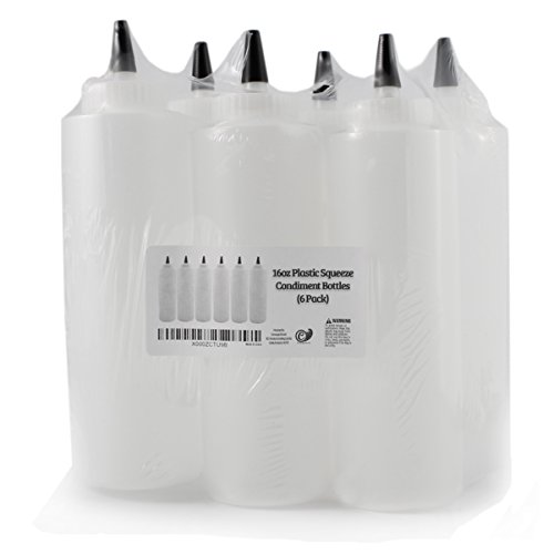 Plastic Squeezable Condiment Bottles 6 Pack; 16oz Squeeze Condiment