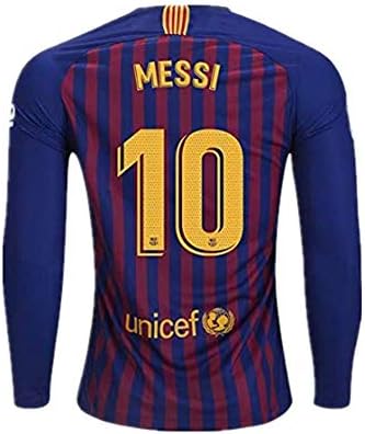 Ruisiag 18/19 Season Barcelona #10 Messi Home Mens Long Sleeve Soccer Jersey Color Red/Blue
