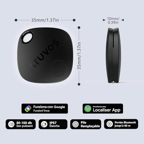 ATUVOS Air Tag Pro Smart Tag Tracker for Android & iOS, Dual System Bluetooth Locator Works with Google Functions Find or Apple Where is APP, for Luggage, Bags.Replaceable Battery, 4 Pieces Black