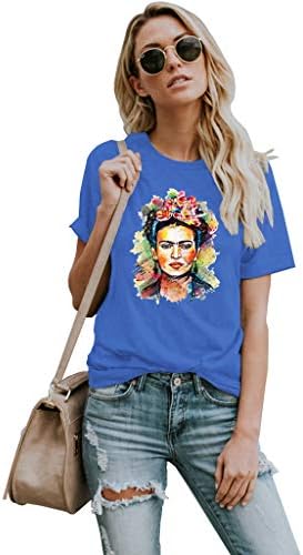 VVTS Womens Frida Kahlo Mexican Personalized Artist Short Sleeve T Shirt Round Neck Tees
