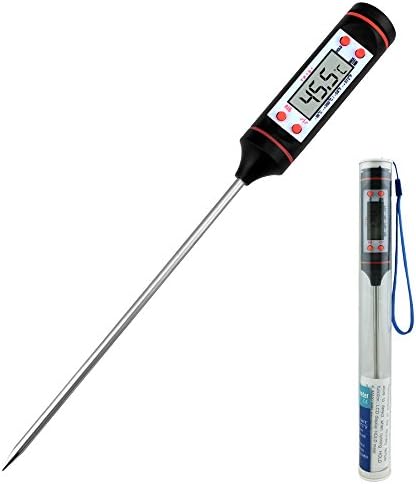 KOLPCTT Mini Digital Stainless Cooking Thermometer Sensor Prober, Instant-Read Thermometer for Grill, BBQ, Food, Meat, Milk, Candy &amp; Bath Water, LCD Screen, Long Probe, Black