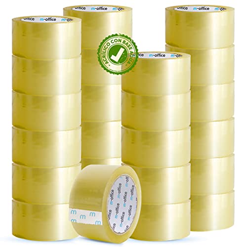 m-office Clear Tape Self Adhesive Packing Tape for Cartons, Shipping, Moving and Crafts, Safe and Durable Transparent Paper (36mm x 120m, x24)