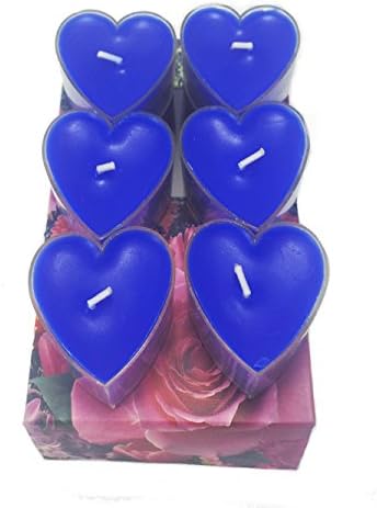 Littras Blue Heart Scented candles 6pcs in one Box, floating tealight candles best for Daily household Wedding Birthday Party Candlelight Dinner