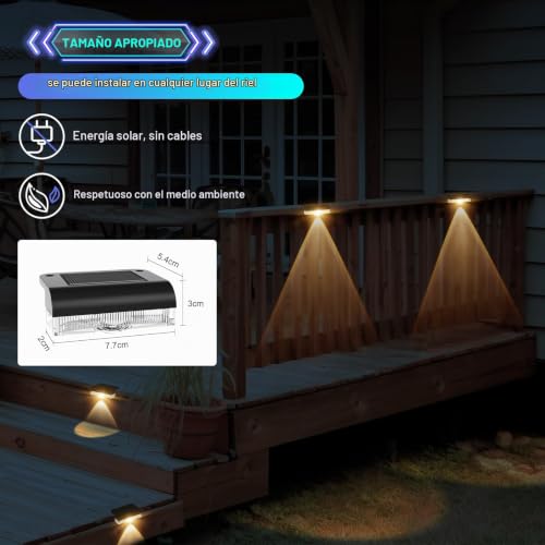 A.bigwhale Outdoor Solar Lamps, 12 Pieces LED Solar Lights for Outdoor Fence, Waterproof Outdoor Solar Sconce for Stairs, Steps, Fences, Railings, Patio, Terrace