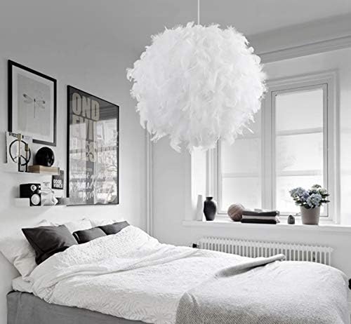 Feather Pendant Light Romantic Feather Ceiling Lamp Stylish Ball Lighting Fixture for Living Room Bedroom,a,innerdiameter40cm