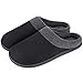 HomeIdeas Men's House Woolen Fabric Memory Foam Slippers, Cozy Bedroom Indoor/Outdoor Slip on Shoes with Durable Rubber Sole (Size 11-12 D(M) US, Black)