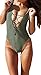 Zero City Women's Monikini Swimsuit One Piece Sexy Cute Bathing Suits Lace-up U Back, Army Green, X-Large