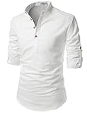 NEARKIN (NKNKN350) Beloved Men Henley Neck Long Sleeve Daily Look Linen Shirts WHITE US S(Tag size S)