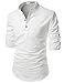 NEARKIN (NKNKN350) Beloved Men Henley Neck Long Sleeve Daily Look Linen Shirts WHITE US S(Tag size S)