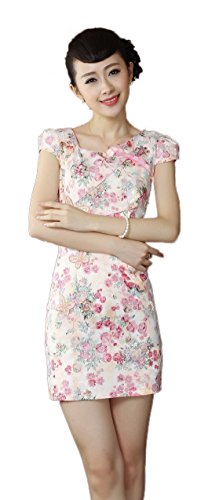 AvaCostume Women's Summer Floral Print Wedding Party Dress Mini Qipao