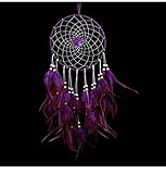 no!no! Large Indian Circle Dream Catcher Wind Chimes Purple Feather Traditional Style Pendant Wall Hanging Home Decoration Gift