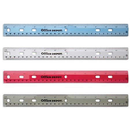 Office Depot Transparent 12" Plastic Ruler for 3-Ring Binders (Set of 4 Assorted Colors)