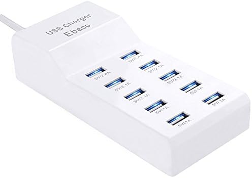 Ebaco 60W 10-Port USB Wall Charger, IQ Usb Charger PowerPort 10 for iPhone 7 / 6s / Plus, iPad Pro / Air 2 / mini, Galaxy S7 / S6 / Edge / Plus, Note 5 / 4, LG, Nexus, HTC and More