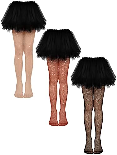 MIREAZW - Mallas de malla brillante para niñas, medias con purpurina para niños, medias de estrellas de Halloween, Blanco, 1-6 años