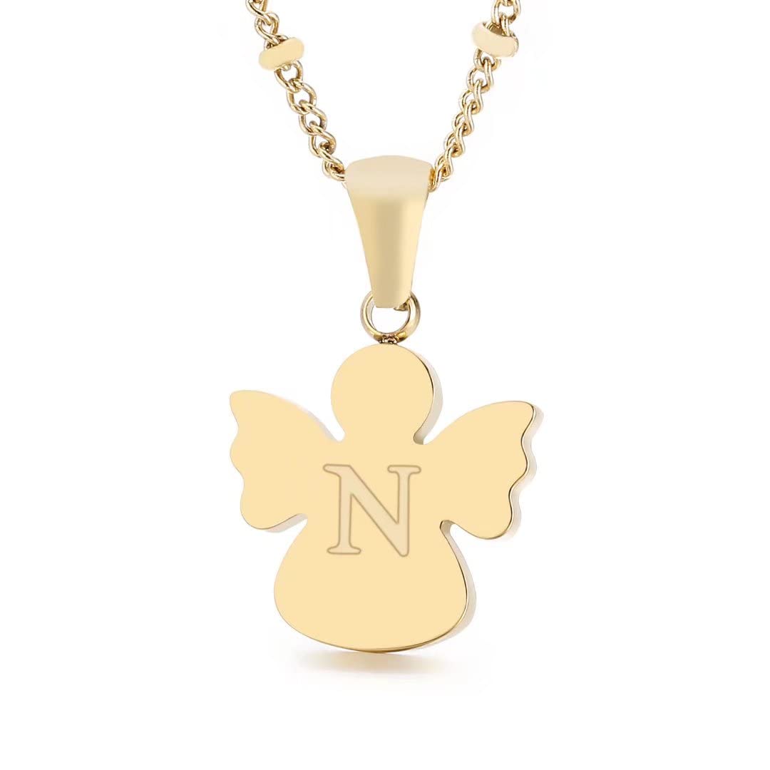 Qings Initial N pendant necklace, 26 letters golden angel chain, chain length 50 cm