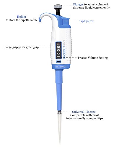 Microlit Lab Micropipette - Single-Channel Adjustable Volume Micro Pipette Fully Autoclavable Pipettor (1-10ml)