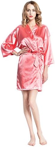 Zarachilable Women Bride Bridal Solid Robe Satin Silk Plain Robe,night Dress Gown (one size XL, coral)