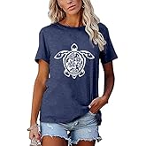 Sea Turtle T-Shirt and Tank for Women Beach Graphic Funny Animal Print Shirt Hawaiian Casual Vacation Top