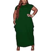Tycorwd Women's Plus Size Casual Maxi Dresses Short Sleeve Loose Beach Dress Sundress with Pockets