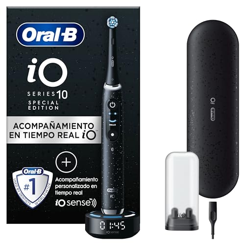 Oral-B iO 10 Cepillo de Dientes Eléctrico con 1 Cabezal, Negro - Cepillo Dental con 7 Modos de Cepillado, Sensor de Presión Y Carga Rápida, Estuche Cargador de Viaje, Diseñado por Braun