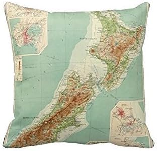 New Zealand Atlas Map Pillow Case 16 x 16 Inches