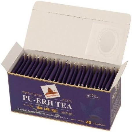 Temple of Heaven - Pu Erh Black Tea All Natural - 25 Double Folded Individually Wrapped Tea Bags (50 g), Since 1916