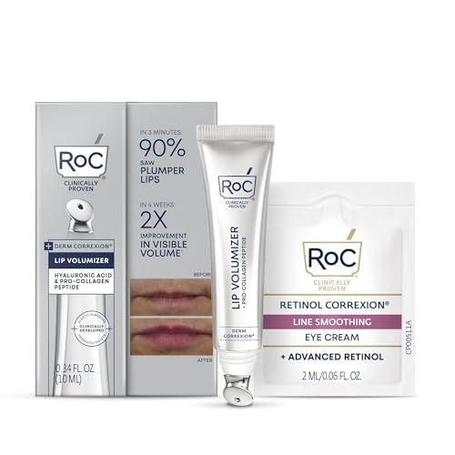 Photo 1 of ** MISSING EYE CREAM** RoC Derm Correxion Lip Volumizer - Lip Plumper Peptide Treatment with Hyaluronic Acid & Vitamin E + Line Smoothing Eye Cream Packette