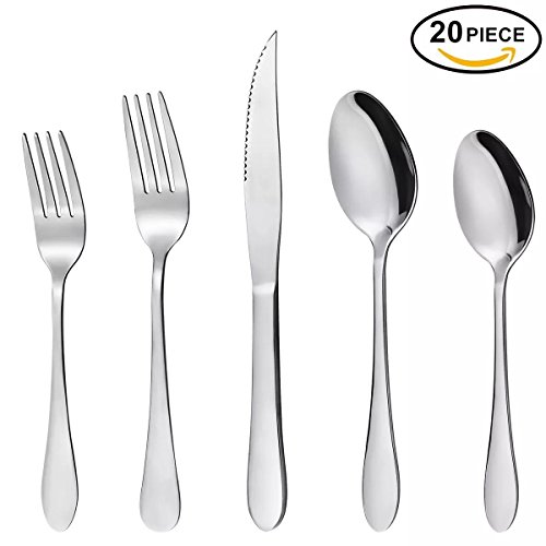 Hippih Food Grade Stainless Steel Flatware 20 Piece Anti-Scald Metal Cutlery Set