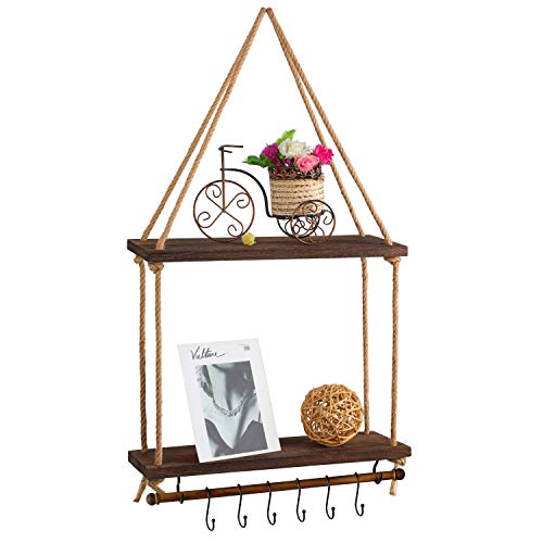 Mokof 2 Tiers Wood Hanging Plant Shelf Indoor - Thumbnail 7