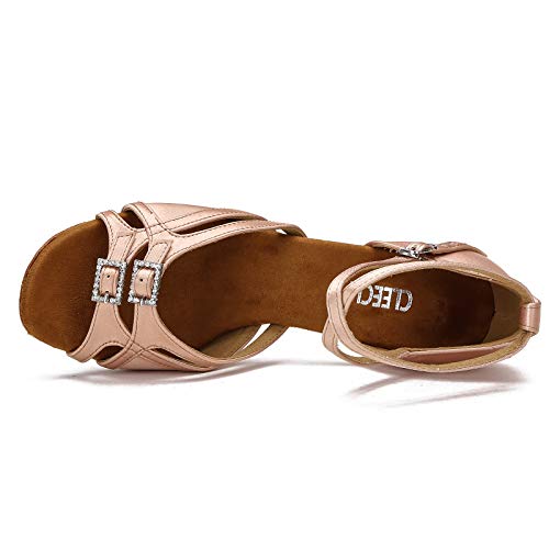 CLEECLI Women's Ballroom Salsa Latin Dance Shoes Adjustable Forefoot Desingn 2" Heel ZB11(8,Nude-2")