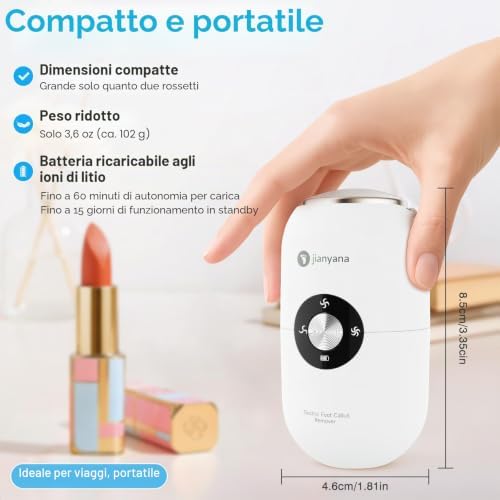 Mini Pedicure Elettrico, Calli Piedi Rimozione Con Regolazione A 3 Velocità Pedicure Elettrico Professionale Piedi,Testa Di Rettifica In Metallo×2，Cavo Dati×1，Borsa Portaoggetti×1，Spazzola×1