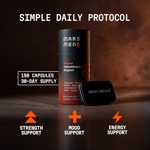 MARS MEN Testosterone Booster for Men - Natural Supplement Premium Tongkat Ali, Fenugreek, Shilajit & Boron - Male Support - Libido, Energy & Muscle Growth Support - 30 Servings + Travel Tin