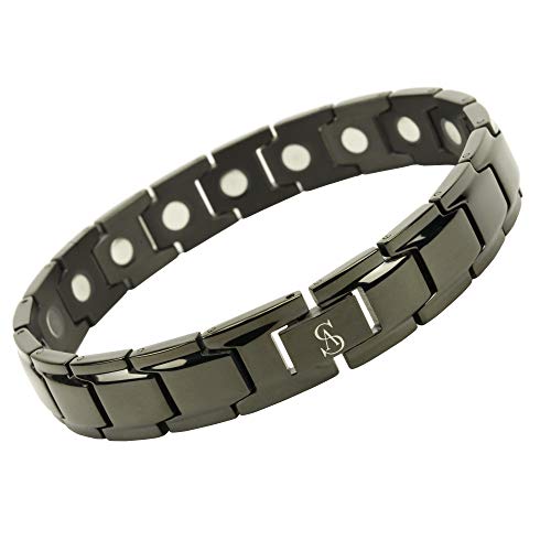 Best Titanium Magnetic Bracelets for Men and Women. Therapy Bracelet w 17 Pain Relief Magnets for Arthritis, Carpal Tunnel, Stress, Anxiety, Health, Energy, Blood Circulation, Golf (Gun Metal Black)