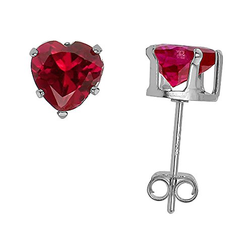 Sterling Silver Cubic Zirconia Heart Ruby Earrings Studs 6 mm Red Color 1.5 carats/pair