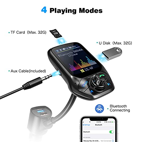 (Upgraded Version) VT Bluetooth FM Transmitter, Auto Scan Unused Station Bluetooth Audio Adapter for Car with 1.8\