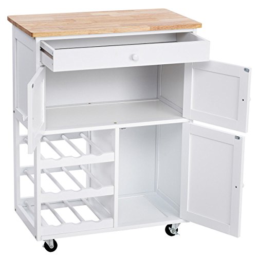 New Modern Rolling Kitchen Cart Trolley Island Storage Cabinet W/ Drawer Wine Rack Allblessings - Thumbnail 4