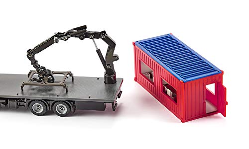 siku 3556, LKW mit Baucontainer, 1:50, Metall/Kunststoff, Blau/Rot, Inkl. Kran zum Abnehmen des Containers – Bild 5
