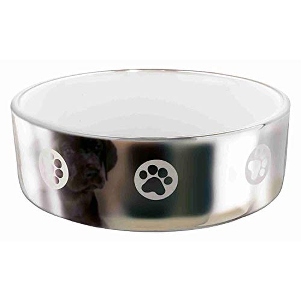 Trixie Ceramic Bowl with Motif for Dogs, 1.5 Litre, Silver/White