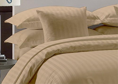 KP Linen Limited Offer 740 Thread Count 100% Egyptian Cotton Queen Size 6pc Sheet Set With 35 Inch Deep Pocket, Taupe Stripe