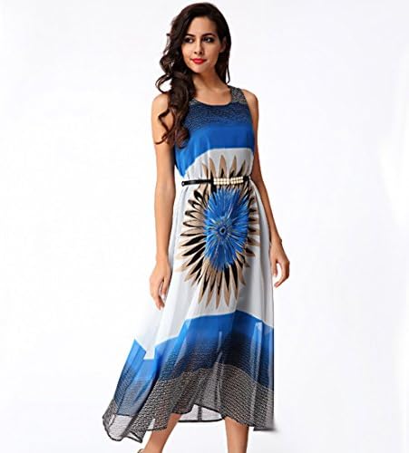 Dressray Women's Printed Bohemian Chiffon Summer Maxi Dress With Belt - Medium