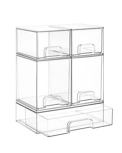 Vtopmart Clear Stackable Storage Drawers Set of 5, Plastic Organizer Bins